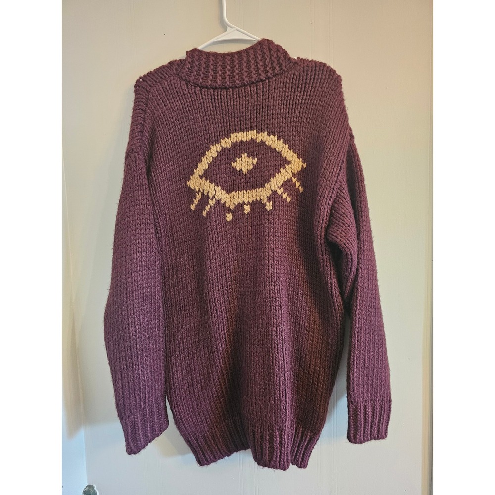 Jackson Rowe Womens Evil Eye Chunky Knit Cardigan Sweater Purple maroon Large‎